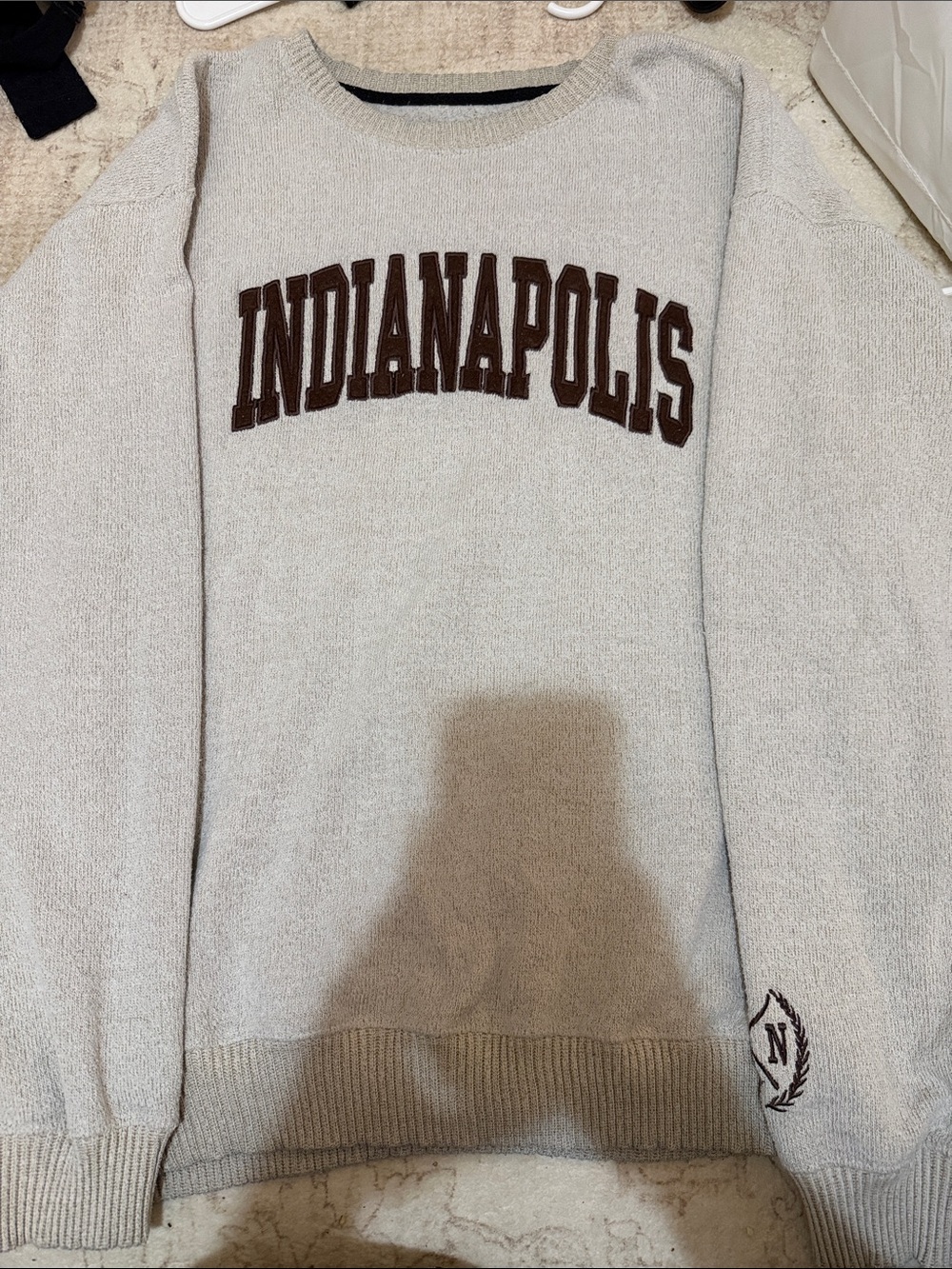Indianapolis Crewneck Sweater in Light Gray with Brown Lettering